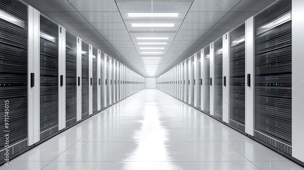 modern server racks in a high-tech data center, symbolizing network security, technology infrastructure, and efficient data management. A secure digital environment for cloud computing modern server racks in a high-tech data center, symbolizing network security, technology infrastructure, and efficient data management. A secure digital environment for cloud computing