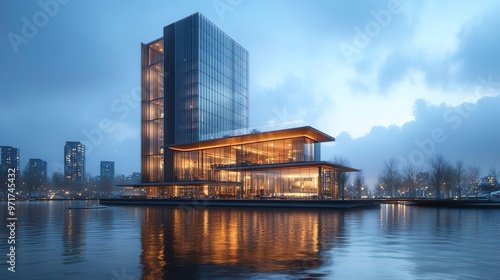 Sleek waterfront building highlighted in stunning architectural design pictures