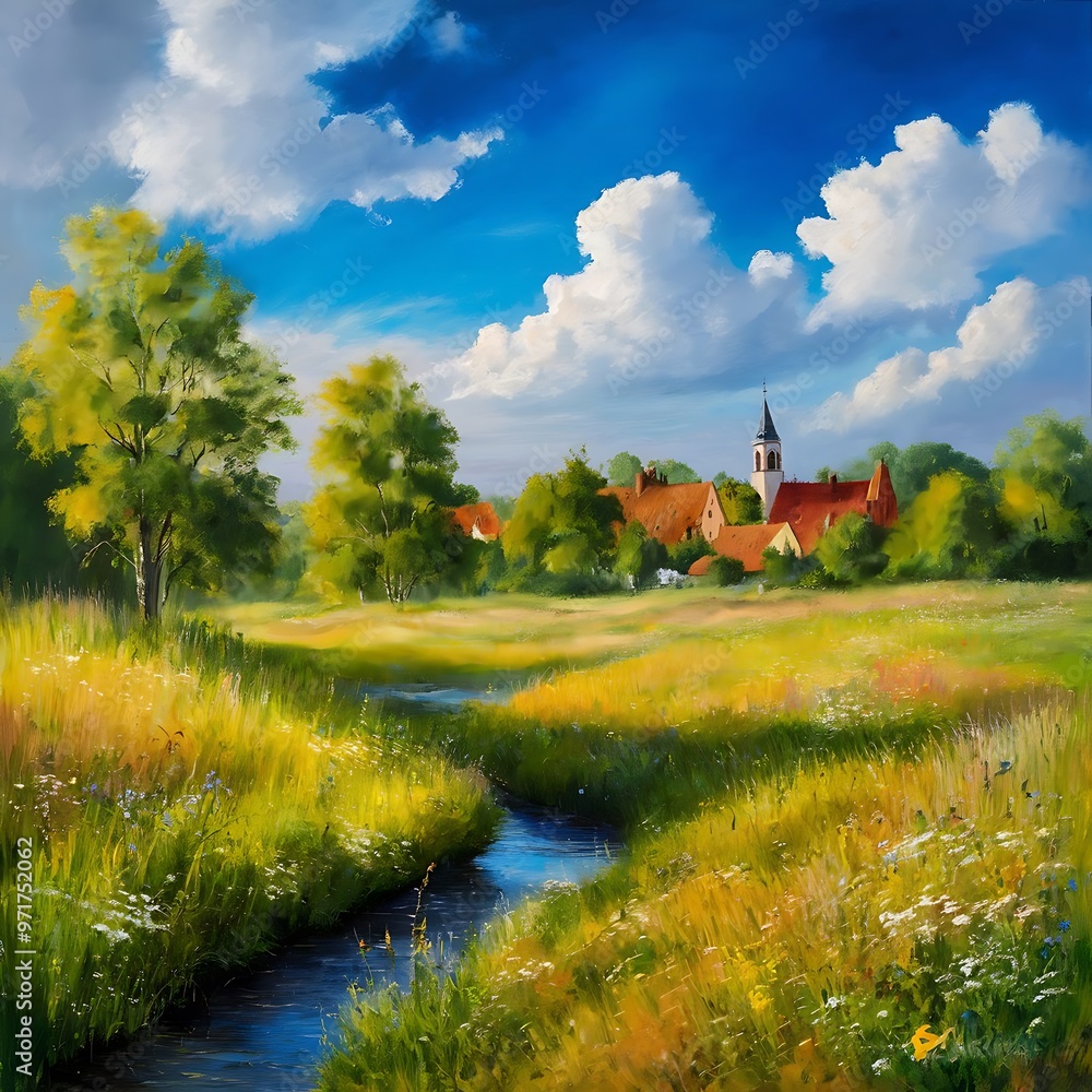 Obraz premium Summer landscape painting - oil paints on acrylics