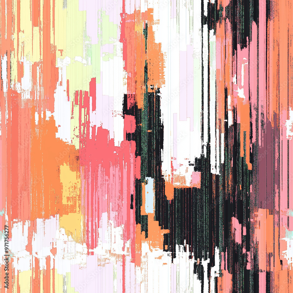 Digital glitch style seamless pattern, bold bright colors with black and pink. Tech style Digital glitch style seamless pattern, bold bright colors with black and pink. Tech style
