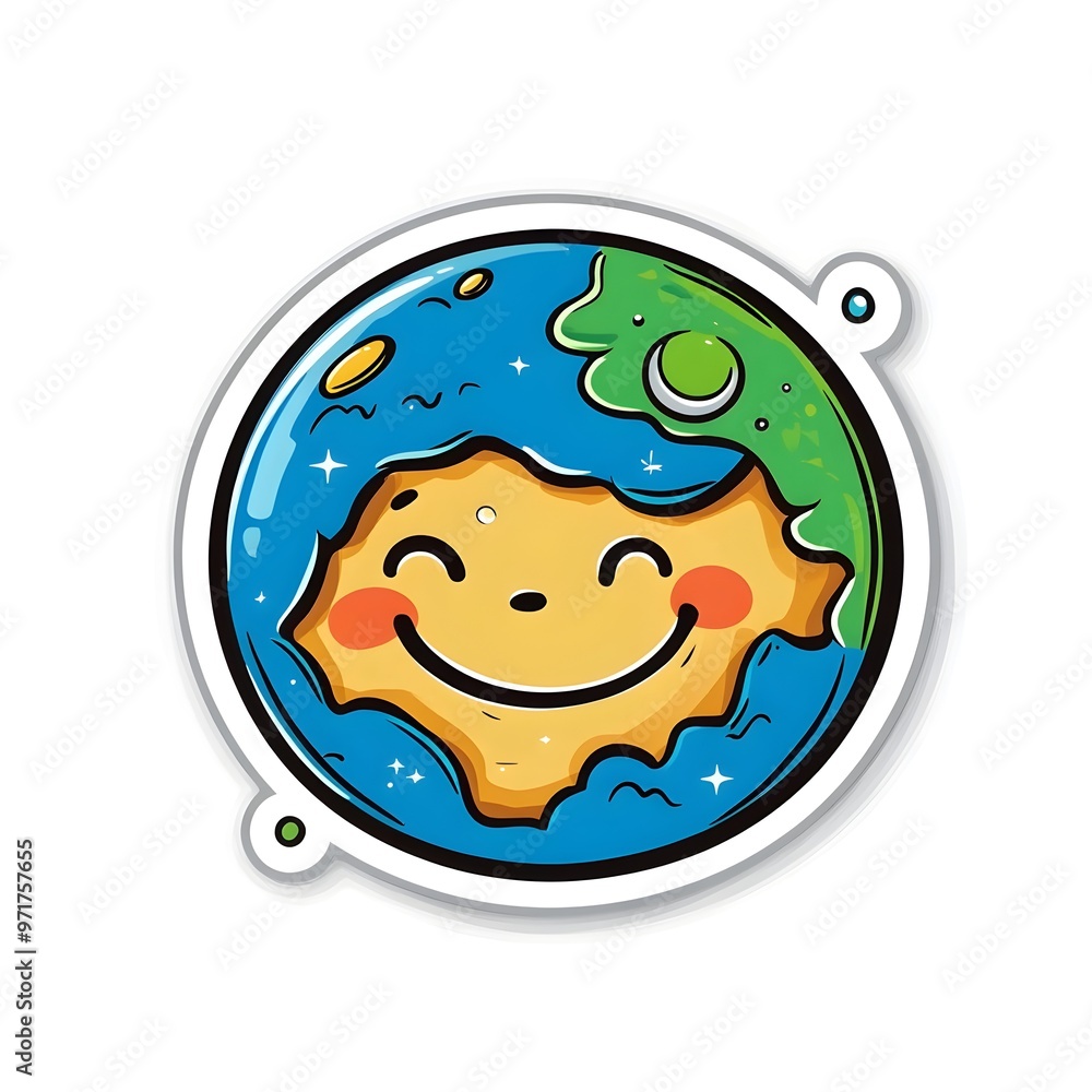 Cheerful Cartoon Sun Planet Earth Icon Representing Environmentally Friendly Renewable Energy and Positive Climate Cheerful Cartoon Sun Planet Earth Icon Representing Environmentally Friendly Renewable Energy and Positive Climate