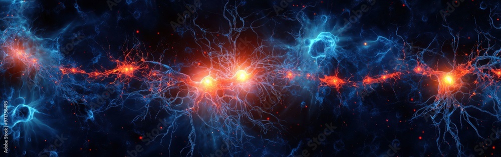 Biomedical Nerve Cell with Glowing Synapse Biomedical Nerve Cell with Glowing Synapse