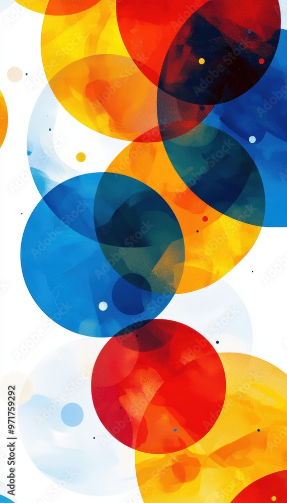 Obraz premium Playful and Energetic Abstract Design with Vibrant Overlapping Circles in Red, Blue, and Yellow