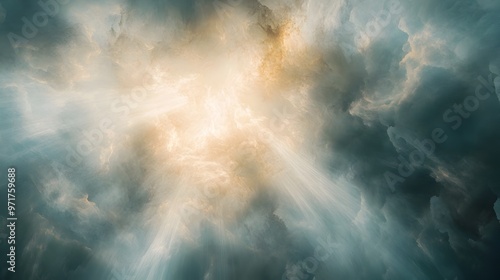 Dramatic Stormy Sky with Moody Celestial Atmosphere and Radiant Light Rays