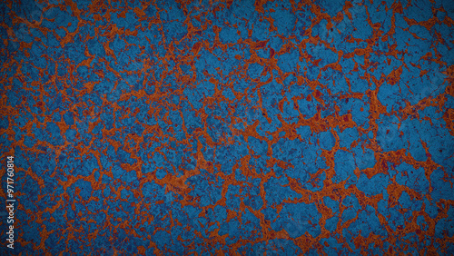 Cracked texture in contrasting blue and orange tones, creating a rugged and bold abstract pattern. Ideal for backgrounds, digital wallpapers, and creative designs