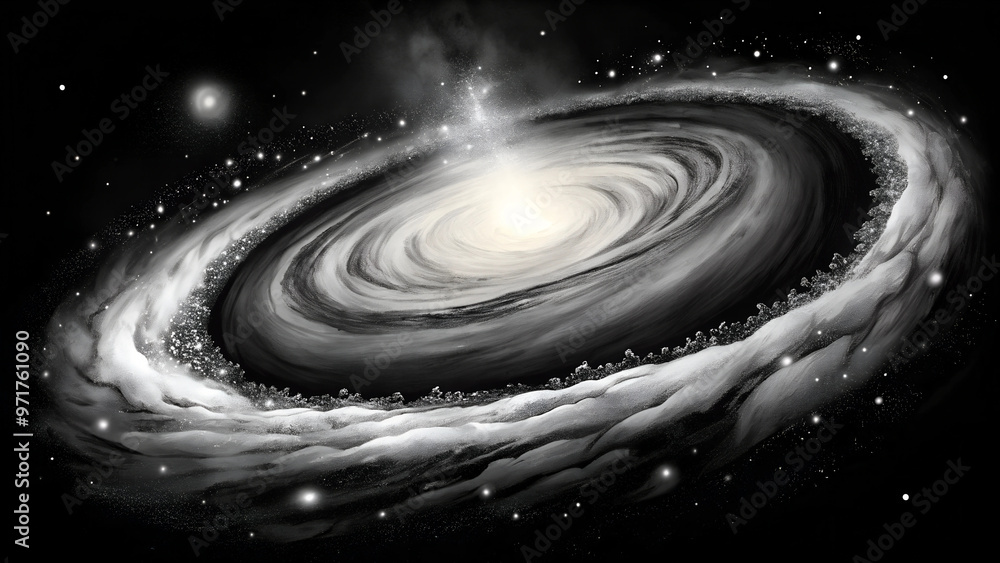 Fototapeta premium Monochrome Spiral Galaxy with Bright Star Center in Outer Space