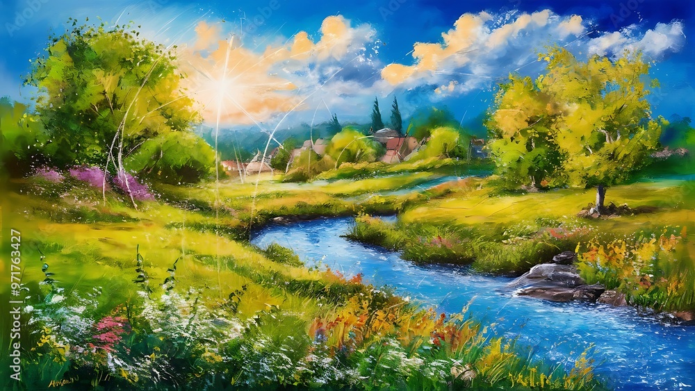 Summer landscape painting - oil paints on acrylics Summer landscape painting - oil paints on acrylics