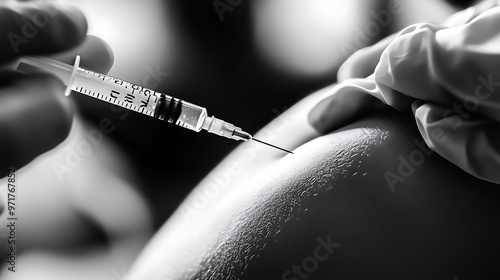 Close-up of vaccine injection in arm during medical procedure photo