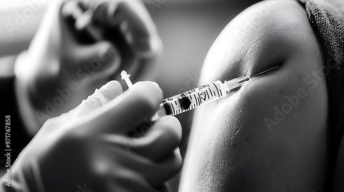 Close-up of vaccine injection in arm during medical procedure photo