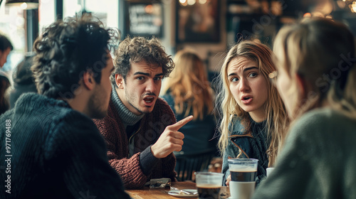 Intense Argument Among Friends in Cafe - Social Issue Debate - Real Emotions and Reactions