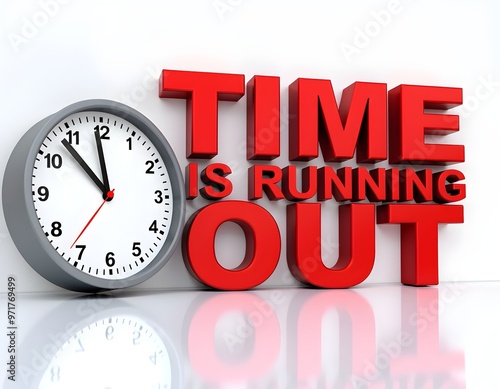 3D illustration of a clock with the words Time is Running Out and Deadline prominently displayed, emphasizing urgency and the pressure of approaching deadlines