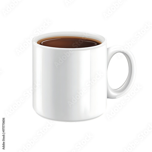 A simple white mug filled with coffee, perfect for a morning pick-me-up, Transparent background. photo