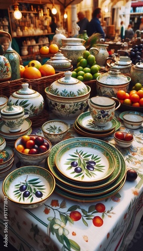 Wallpaper Mural Italienische Töpferwaren mit einem Olivenmotiv  auf einem Markt Torontodigital.ca