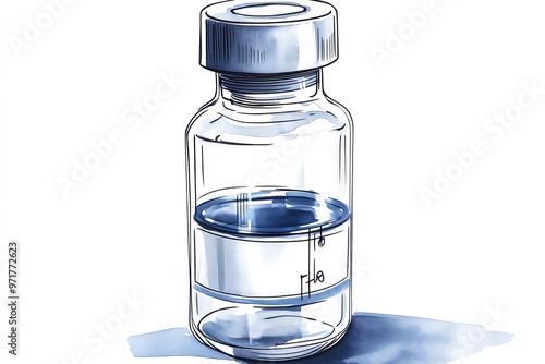 Illustrated Transparent Vaccine Vial with Reflections on White photo