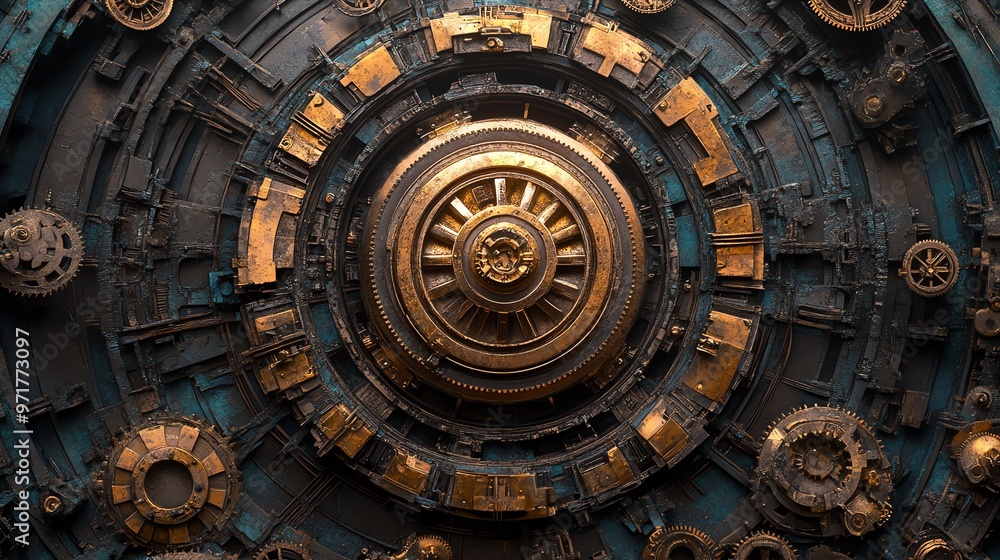 Closeup of a intricate steampunk-style clockwork machine. Closeup of a intricate steampunk-style clockwork machine.