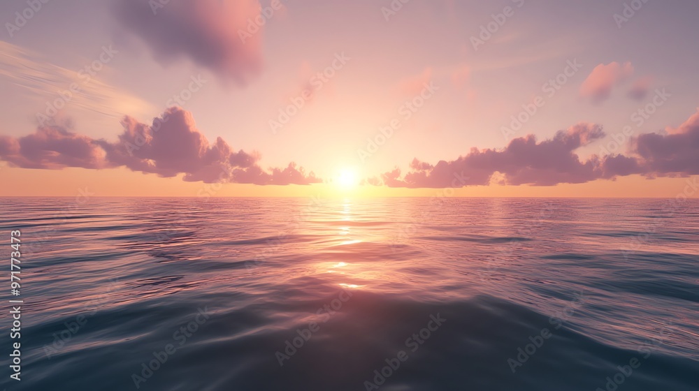 A breathtaking sunset over the calm ocean with soft pink and orange hues illuminating the sky and water. A breathtaking sunset over the calm ocean with soft pink and orange hues illuminating the sky and water.