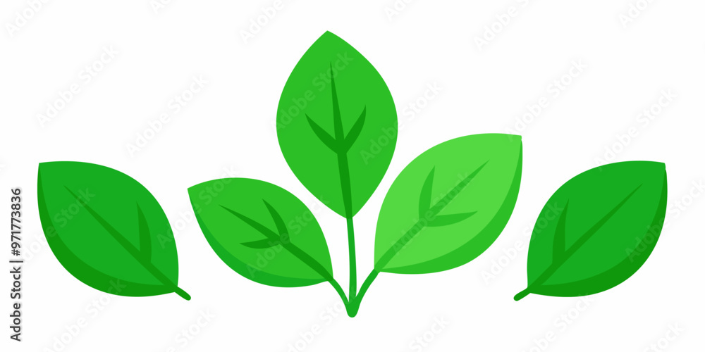 Four vibrant green leaves, a simple yet elegant illustration that evokes freshness, growth, and nature. Ideal for branding, packaging, and website design projects. Four vibrant green leaves, a simple yet elegant illustration that evokes freshness, growth, and nature. Ideal for branding, packaging, and website design projects.