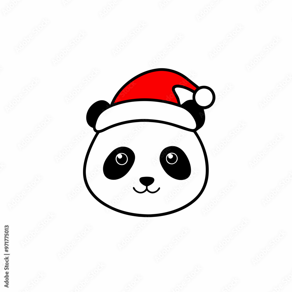 Cute panda face wearing a Santa hat with a friendly expression in a festive design
Cute panda face wearing a Santa hat with a friendly expression in a festive design