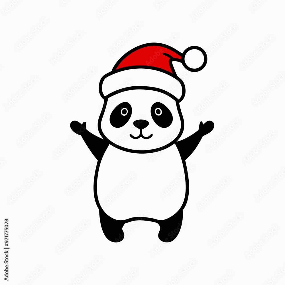 Joyful panda in a Santa hat welcoming Christmas in a simple and cute illustration Joyful panda in a Santa hat welcoming Christmas in a simple and cute illustration