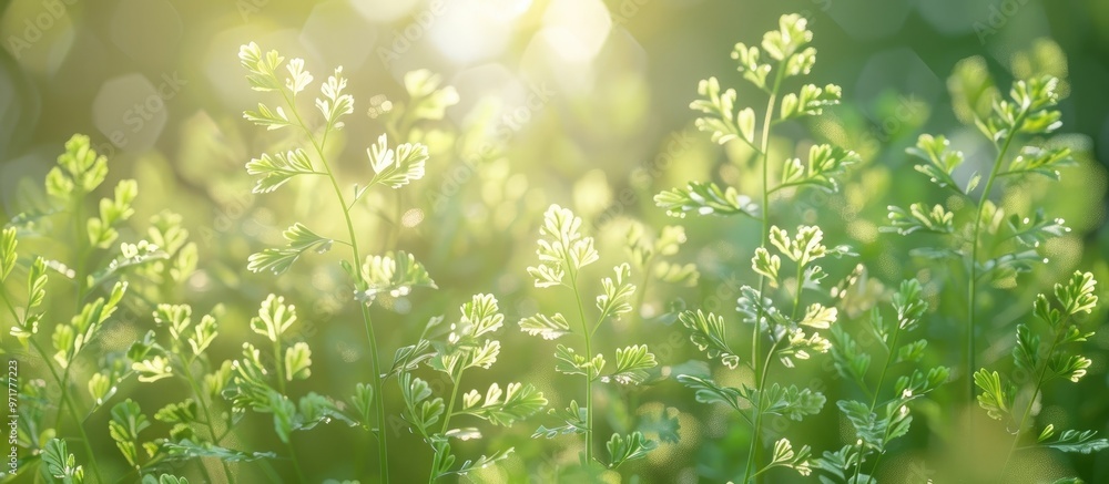 Vibrant green foliage with sunlit backdrop in lush natural setting Closeup of fresh organic plant leaves and sprouts in a blooming verdant environment Vibrant green foliage with sunlit backdrop in lush natural setting Closeup of fresh organic plant leaves and sprouts in a blooming verdant environment