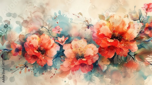 Fototapeta Naklejka Na Ścianę i Meble -  Design a digital watercolor painting of an elegant floral arrangement with bold colors and intricate details, set against a subtle background