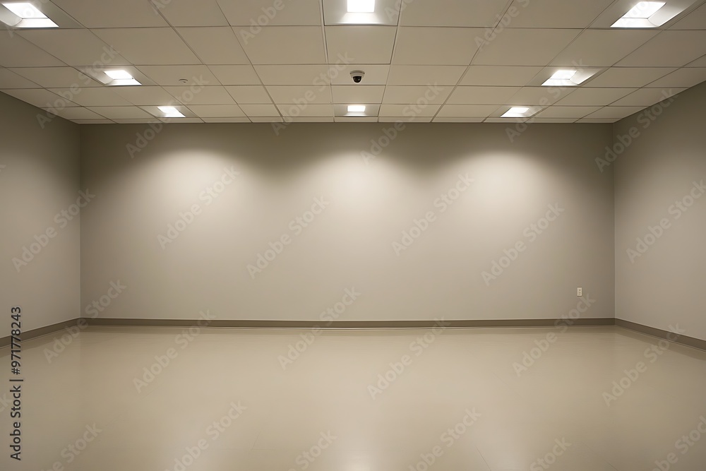 Empty Room with White Walls and Ceiling Lights Empty Room with White Walls and Ceiling Lights