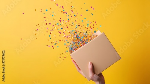 Hand Opening a Gift Box with a Surprise Inside: A hand lifting the lid of a gift box, with a playful surprise like confetti bursting out.
