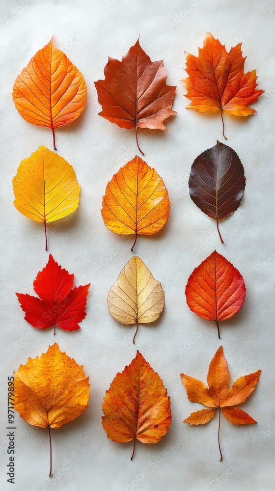 Fototapeta premium Vibrant autumn leaves scattered across a natural background