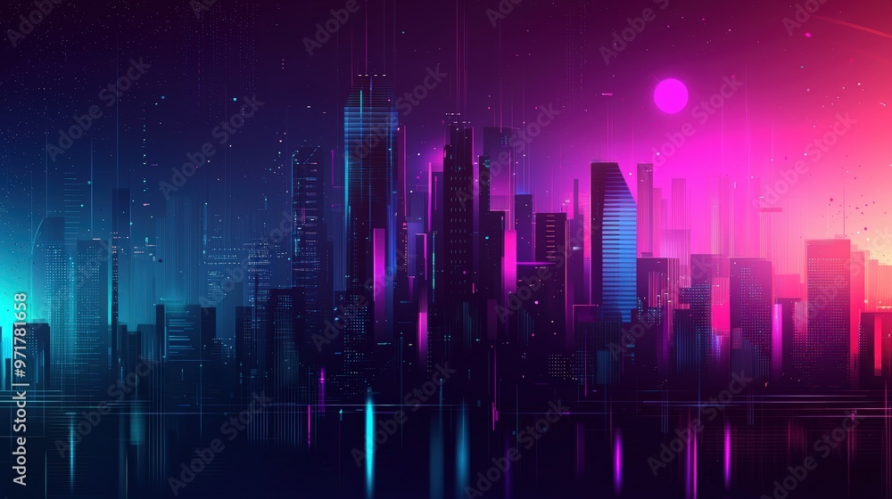Futuristic Cityscape Silhouette with Neon Accents for Tech Conference and Modern Design Futuristic Cityscape Silhouette with Neon Accents for Tech Conference and Modern Design