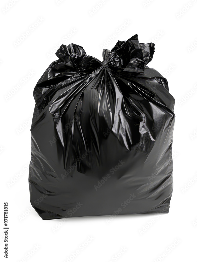 black trash bag, full, Transparency background. Generative AI black trash bag, full, Transparency background. Generative AI