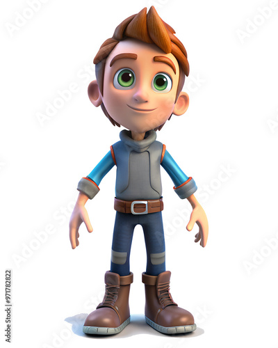 3d cute cartoon boy character isolated on the white background