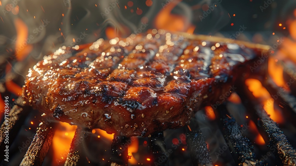 Sizzling grilled steak with a perfectly charred exterior and juicy tender interior creating a delightful dining experience The steak is seasoned with a blend of savory spices and herbs Sizzling grilled steak with a perfectly charred exterior and juicy tender interior creating a delightful dining experience The steak is seasoned with a blend of savory spices and herbs
