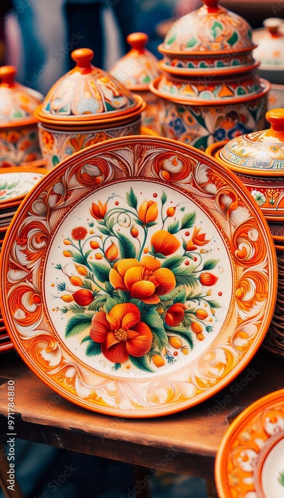 Fototapeta premium italienische Töpferware mit orangen Dekor