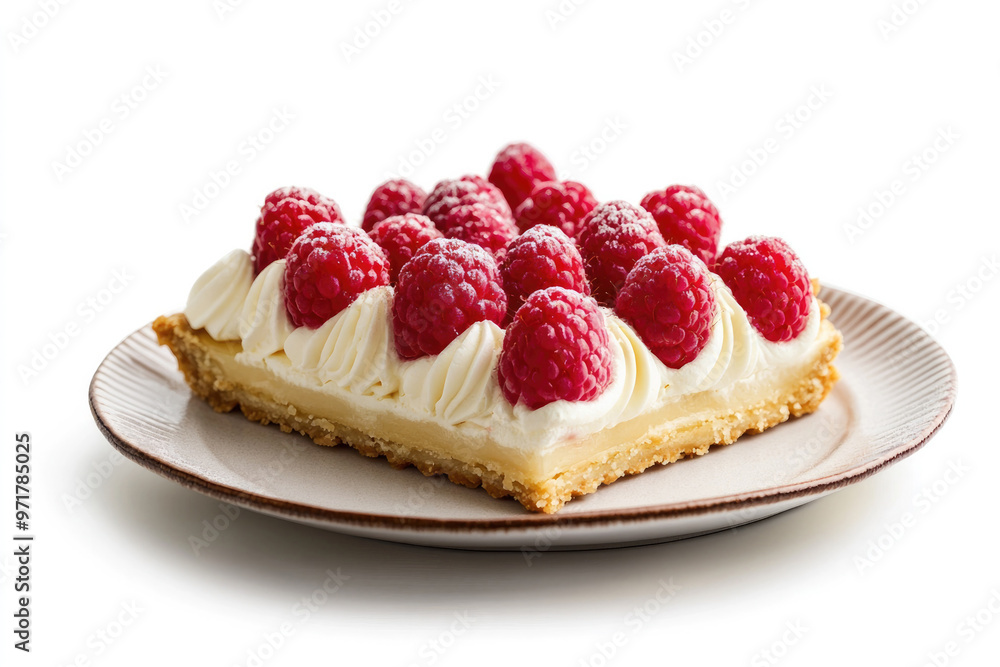 Delicious Raspberry Fruit Tart Isolated on a White Background Delicious Raspberry Fruit Tart Isolated on a White Background