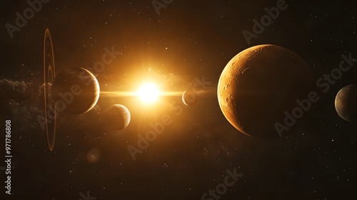 Inner Solar System: A focused view of the inner solar system, featuring Mercury, Venus, Earth, and Mars with the sun illuminating their surfaces. 
 photo