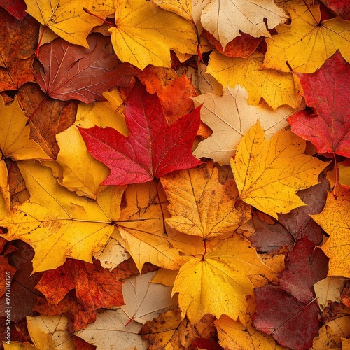 Wallpaper Mural Vibrant autumn leaves scattered across a natural background Torontodigital.ca