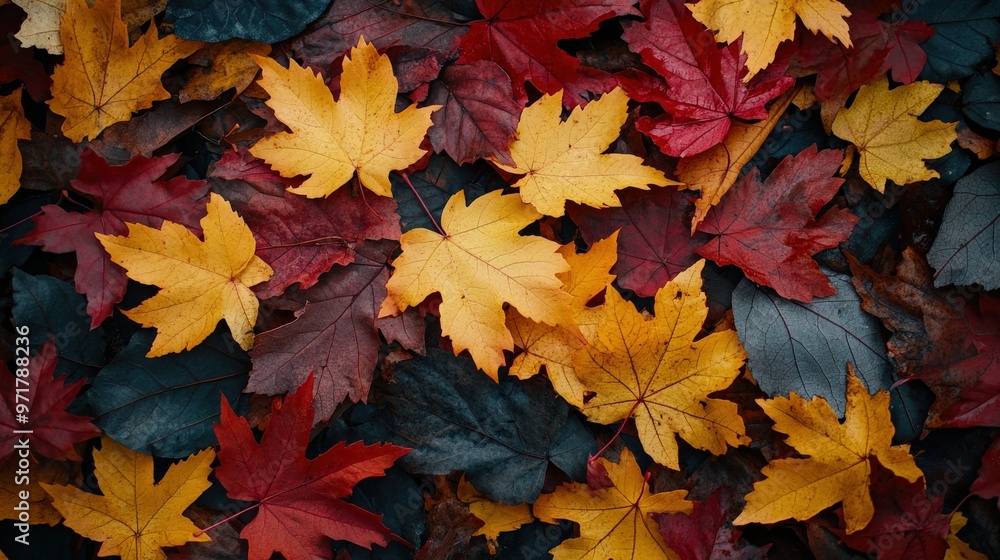 Vibrant autumn leaves scattered across a natural background Vibrant autumn leaves scattered across a natural background