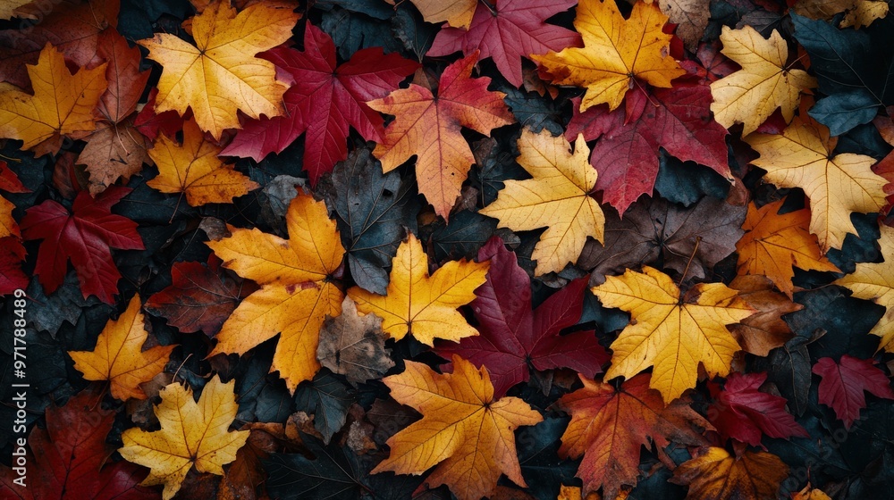 Vibrant autumn leaves scattered across a natural background Vibrant autumn leaves scattered across a natural background