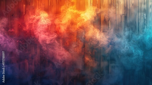 Colorful Smoke and Wooden Wall Background