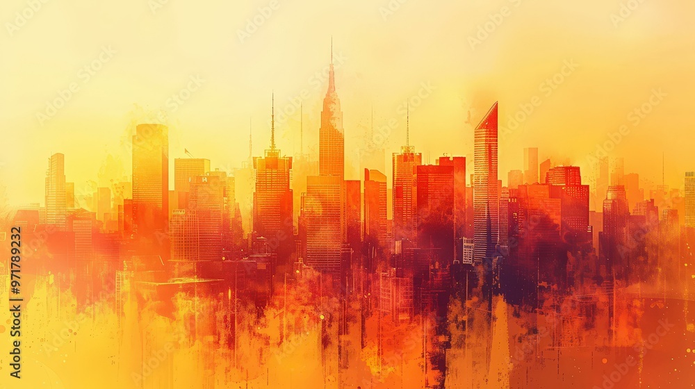 Fototapeta premium Watercolor Skyline Cityscape Abstract Background