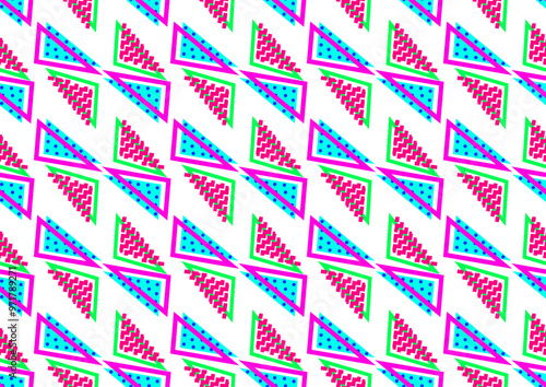 Abstract geometric seamless pattern 80s-90s aesthetic. Sport, street active wear. Contemporary memphis inspired design background. Electric neon colors