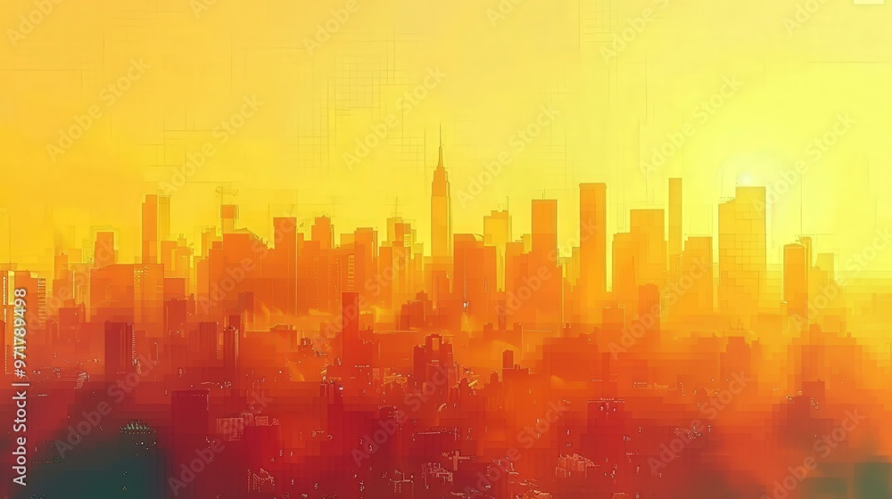 Fototapeta premium City Skyline at Sunset with Abstract Design