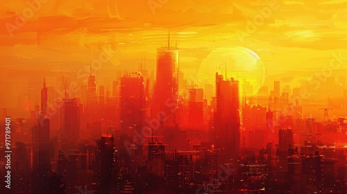 Wallpaper Mural Red Cityscape Sunset Digital Art Illustration Torontodigital.ca