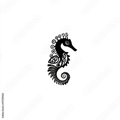 A striking silhouette of a seahorse shows its beauty and elegance through its intricate details and stylized design.