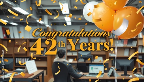 a celebratory horizontal banner for a worker's  42th anniversary photo