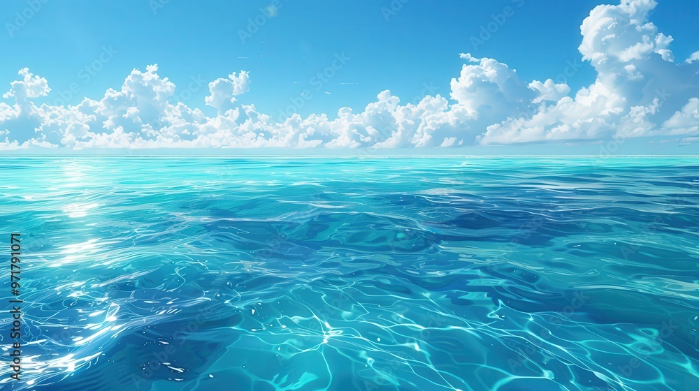 Blue Ocean Water Surface with White Clouds Sky Background Blue Ocean Water Surface with White Clouds Sky Background