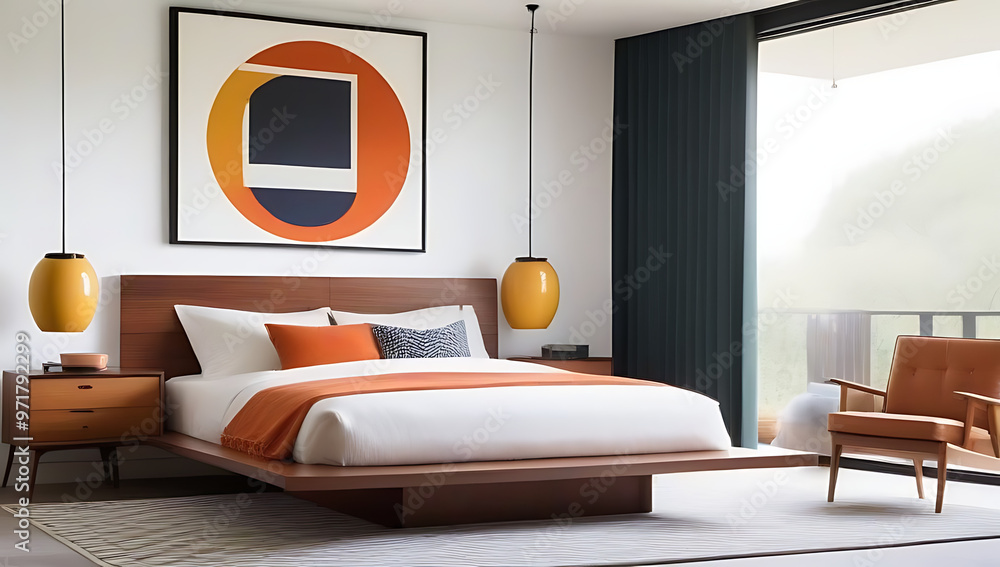 modern bedroom platform bed retro decor geometric patterns modern bedroom platform bed retro decor geometric patterns