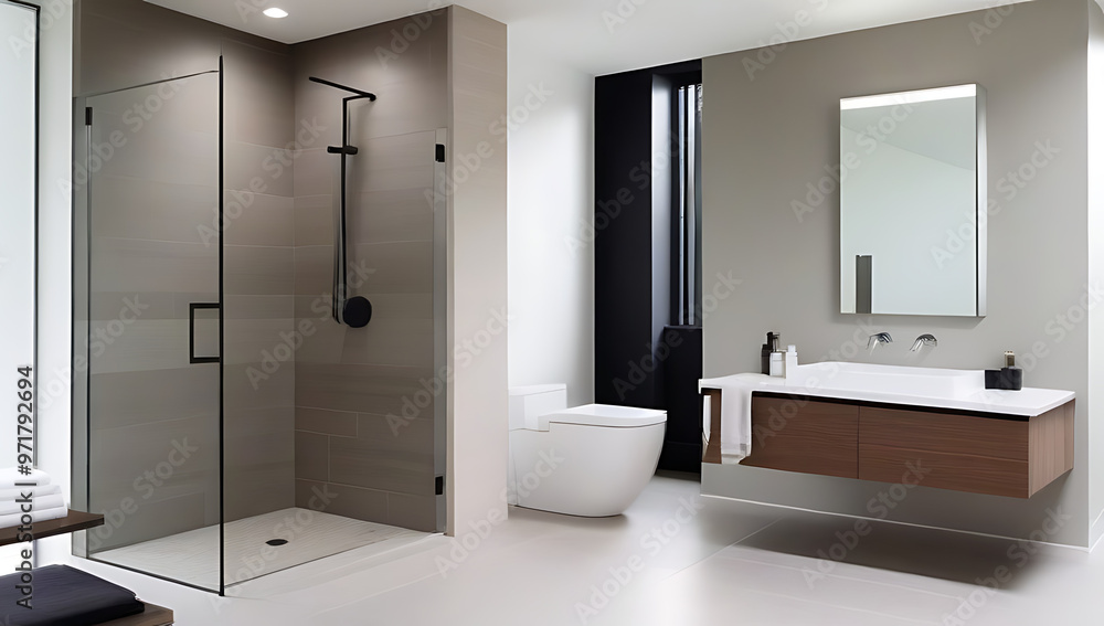 modern bathroom sleek fixtures shower neutral tones modern bathroom sleek fixtures shower neutral tones