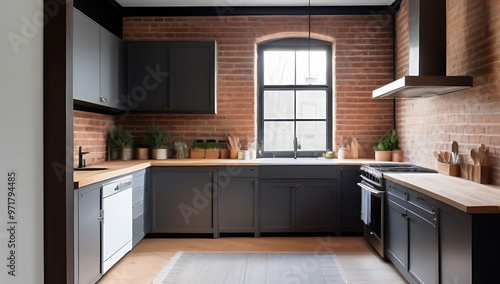 Wallpaper Mural rustic kitchen exposed brick walls wooden cabinets vintage decor Torontodigital.ca