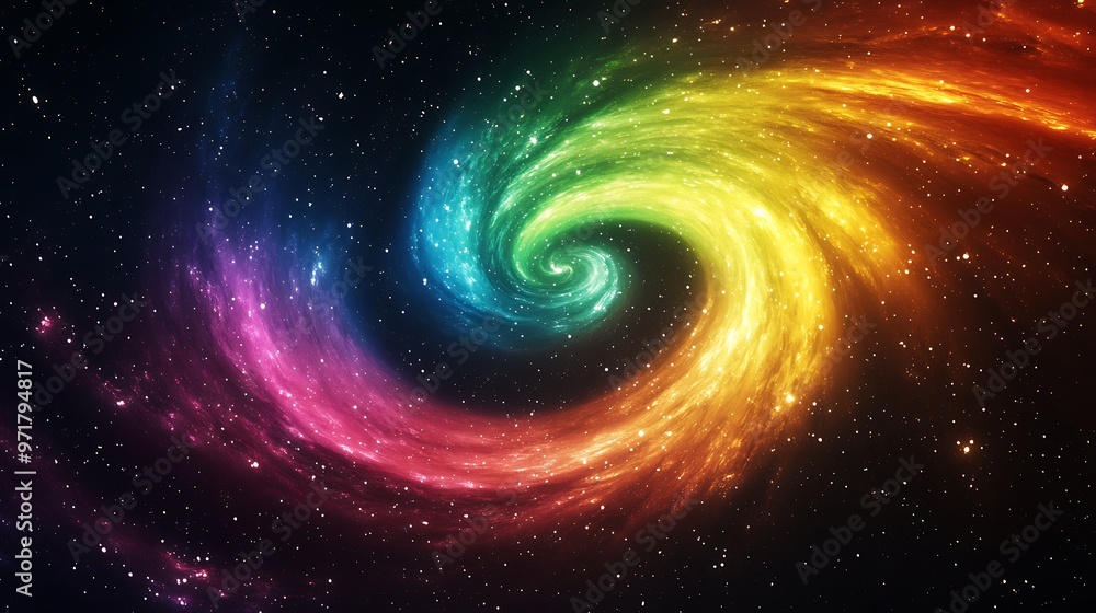 Abstract colorful spiral galaxy in space, starry night sky background Abstract colorful spiral galaxy in space, starry night sky background